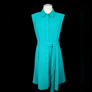 Calvin Klein Vintage 80's Style Sleeveless Emerald Green Button-Down Midi Dress